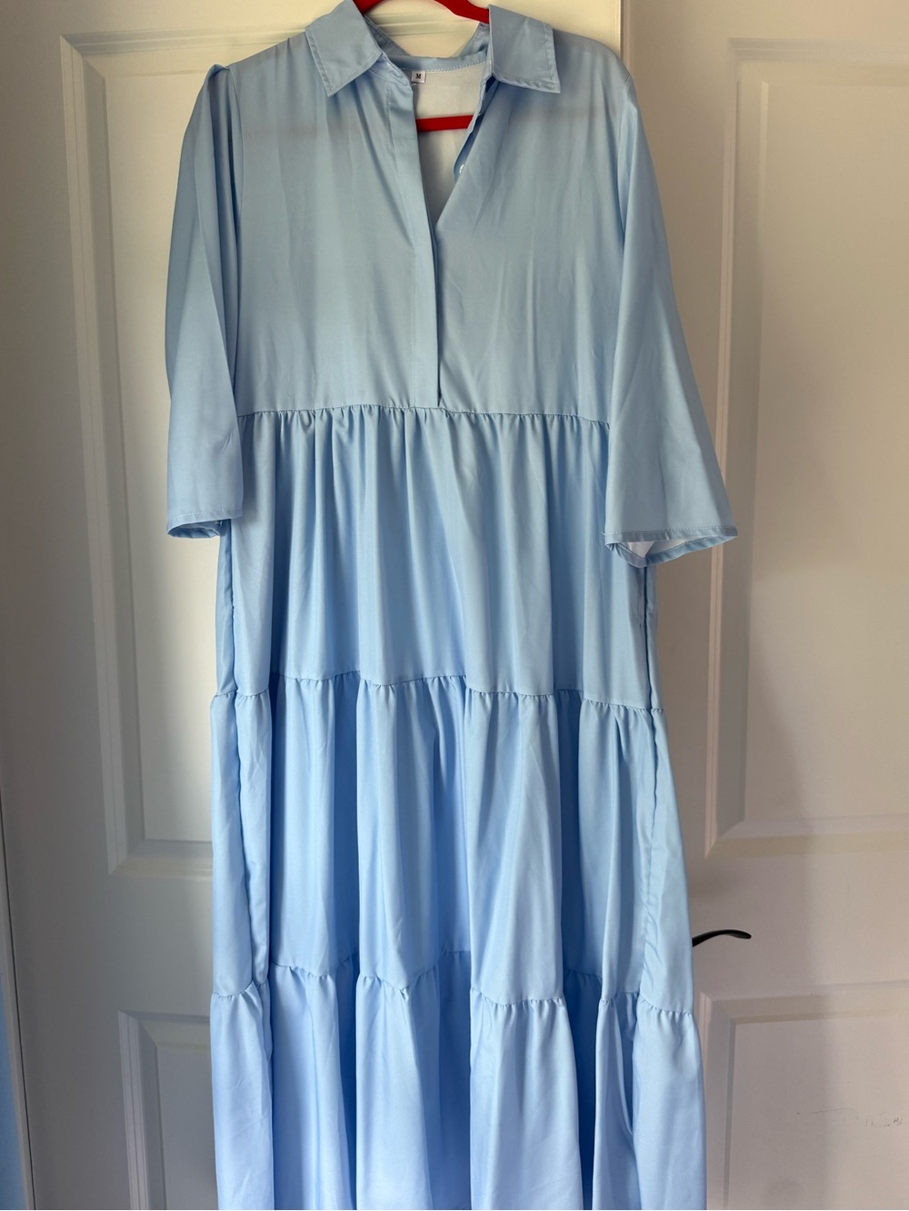 SHEIN Pale Blue Tiered Collared Maxi Dress